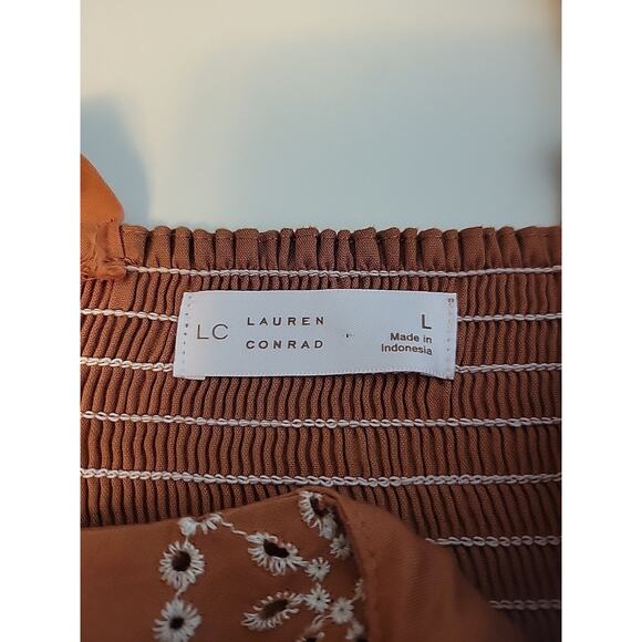 LC Lauren Conrad Rust Floral Eyelet Crochet Trim Maxi Dress Women's Large Lined - Picture 11 of 12